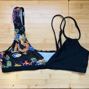 Black Multicolored Bikini Top, Size L - asymmetrical design